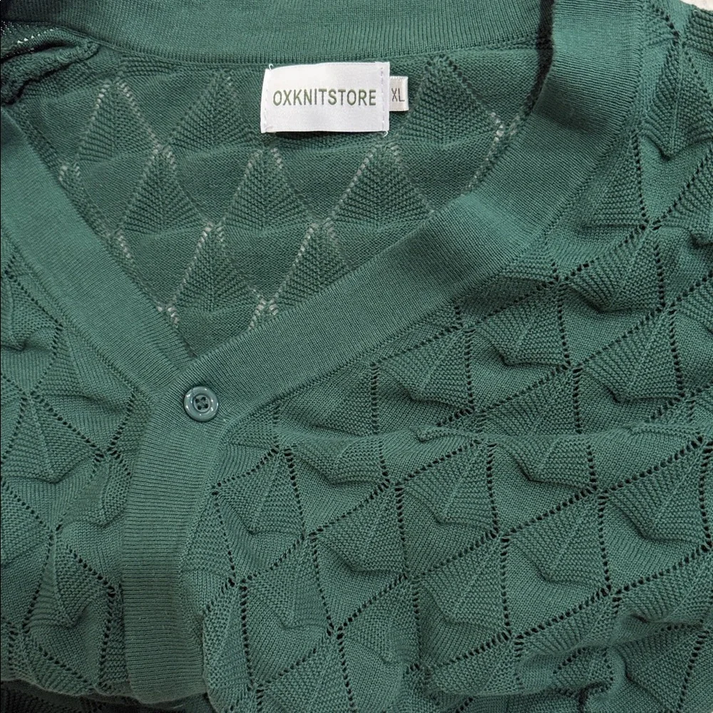 Vintage Green Short-Sleeve Knit Cardigan Sweater. Gently loved. - Picture 2 of 6